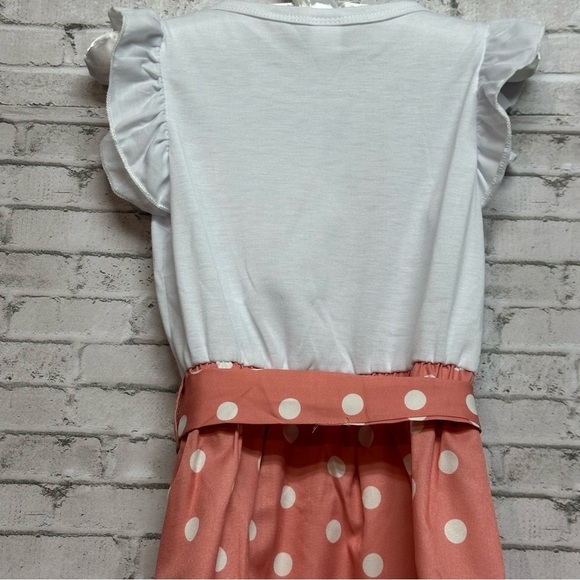 SHEIN Toddler Size 4Y Heart Polka Dot Dress Cap Sleeves Ruffles Belt Buttons - Picture 6 of 11